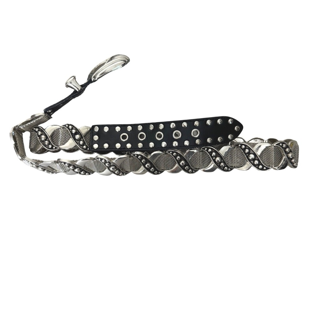 Metal Mesh Studded Belt Womens Silver‎ Toned